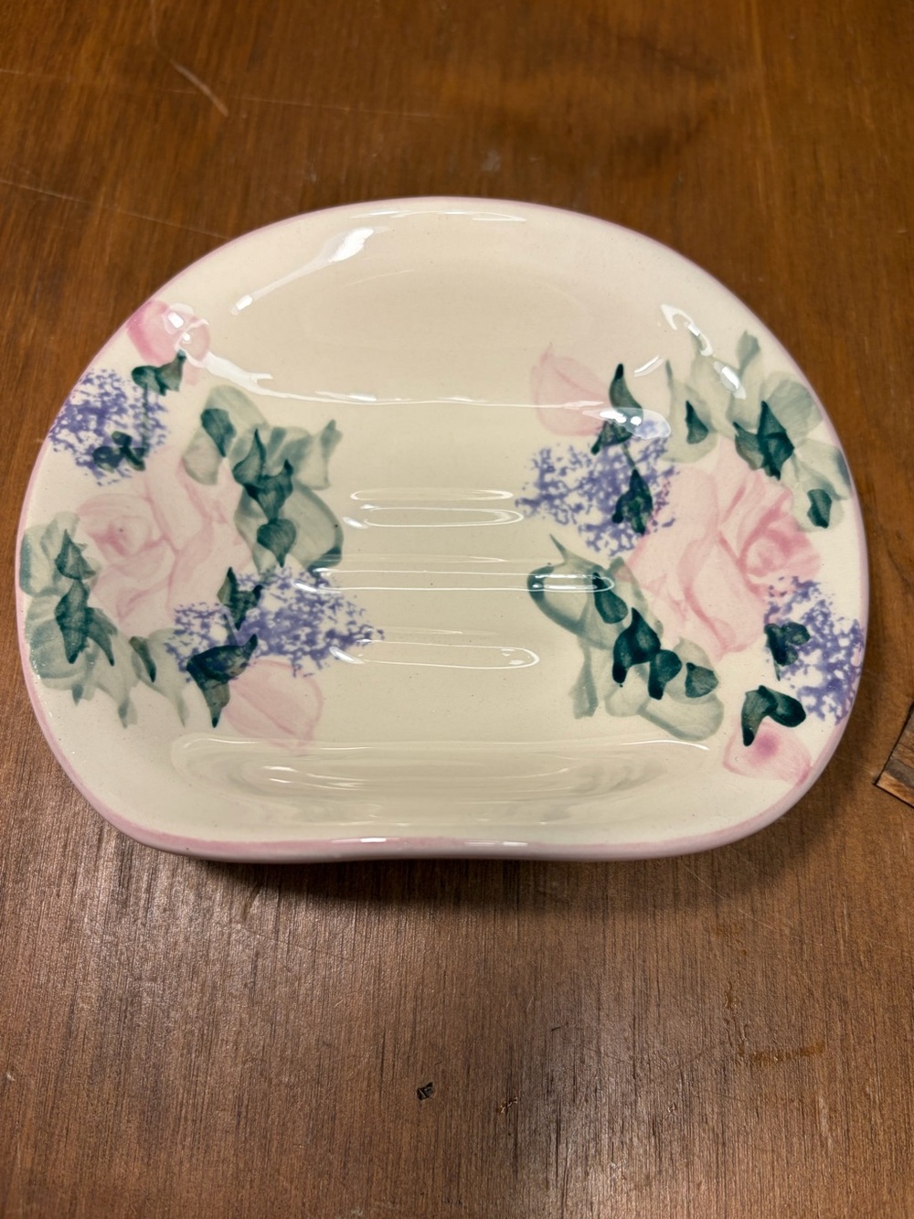 Vintage Pottery by Levine Hand-Painted Soap Dish Floral Design 1986 Richmond, CA